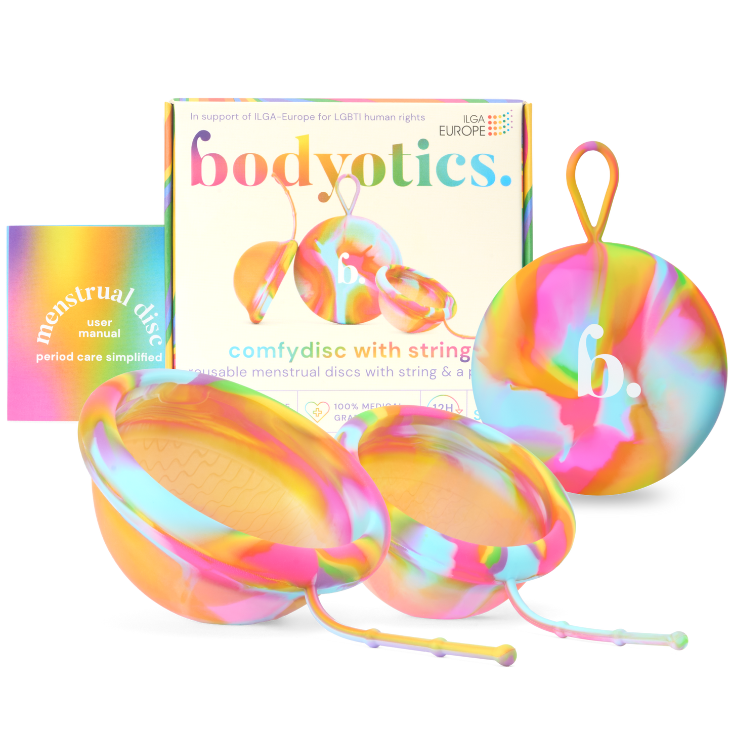 Reusable Menstrual Discs With Pull-Off String S & L - Rainbow Comfydisc (2pcs)